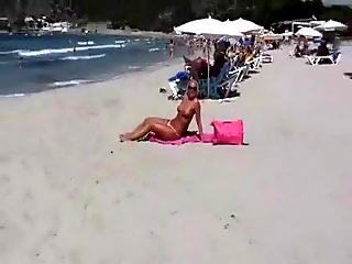 beach, blonde, milf, public